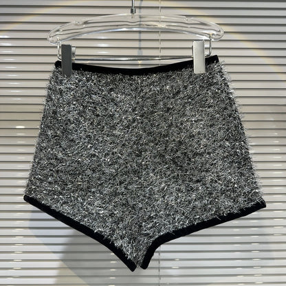 Trendy Women's Solid Color Bright Silk Woolen Shorts 2024 Autumn Fashion New Items High Waist Short Pants Female