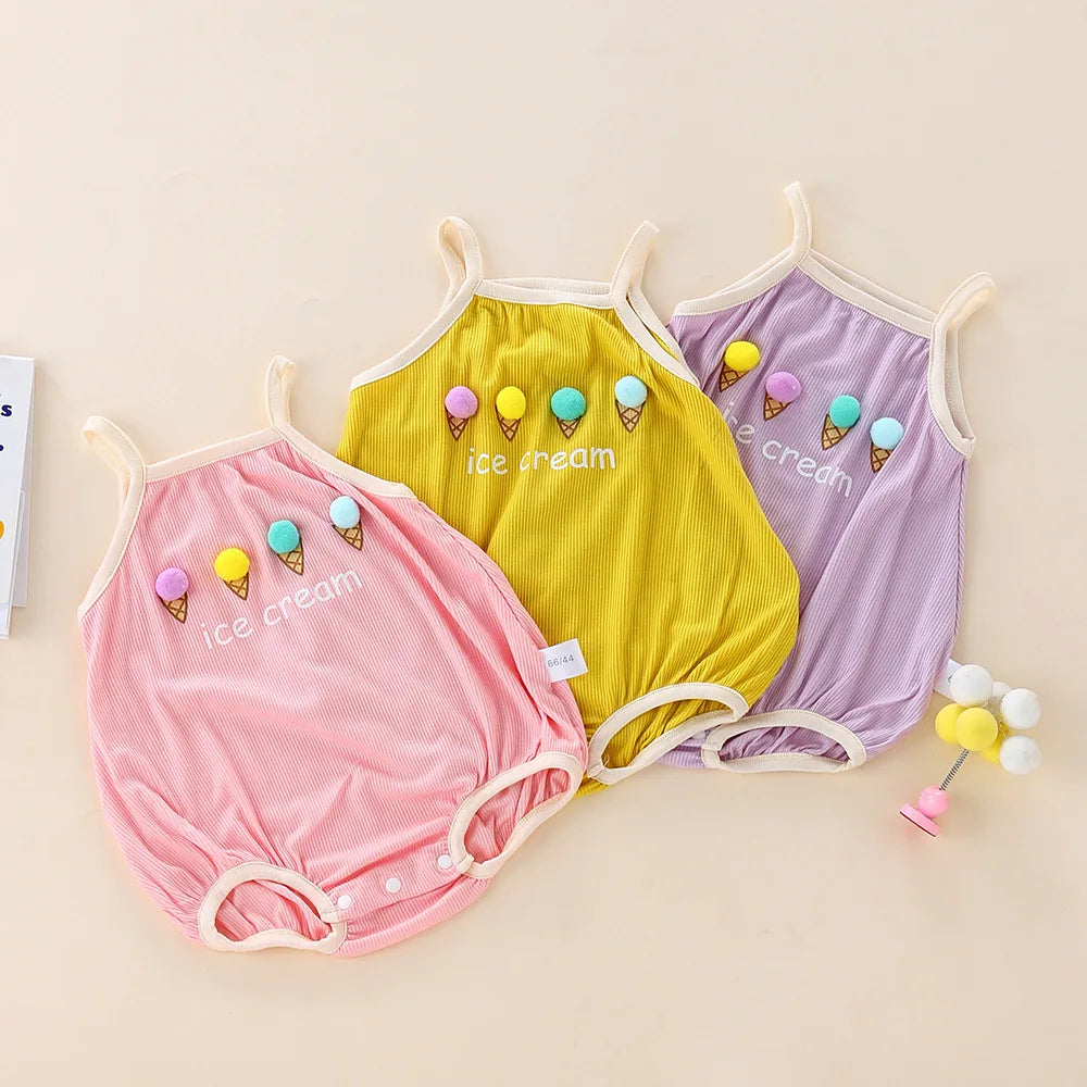 MILANCEL Neue Sommer Säuglings Body 0-24M Nette Eis Kleinkind Brief Hosenträger Overall Baby Süße Einteilige.