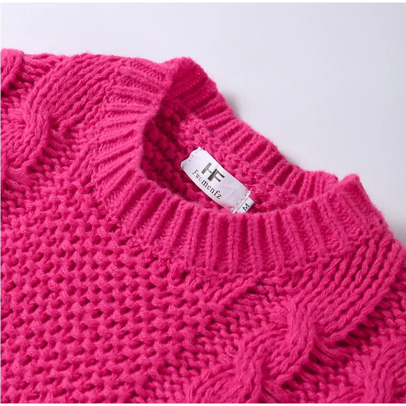 Casual Twists Stricken Oversize-Pullover Frauen Oansatz Lange Flare Hülse Lose Solide Pullover 2025, Herbst Winter Vintage Pullover.