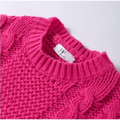 Casual Twists Stricken Oversize-Pullover Frauen Oansatz Lange Flare Hülse Lose Solide Pullover 2025, Herbst Winter Vintage Pullover.