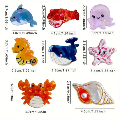 Acetate Ocean Animal Hair Clips for Women Non-Slip Summer Beach Accessories Crab Starfish Whale Multi-Pack Gifts.