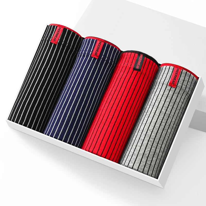 4Pcs Boxer Shorts männer Unterwäsche Sexy Höschen Baumwolle Boxer Gestreiften Unterhose Männlichen Shorts U Konvexen Dessous Plus Größe 2XL-6XL