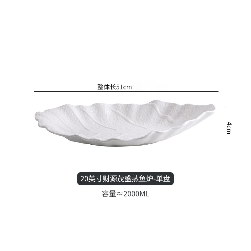 Large Irregular Fish Plate Household Cauldron Bowl Heating and Insulation Plate Ceramic Hotel Tableware Soup Plate.