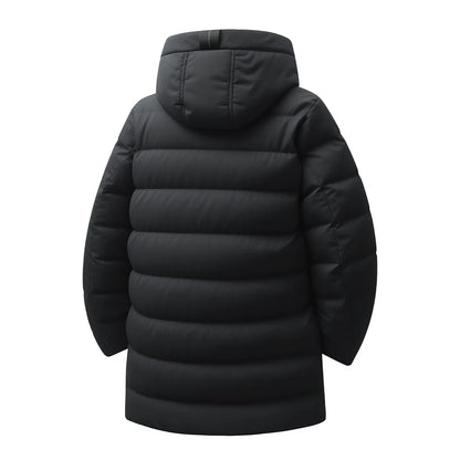 New Winter Men's Mid-Length Cotton-Lined Coat Business-Casual Windproof Warmth Fashionable Hooded Jacket Stylish Menswear.