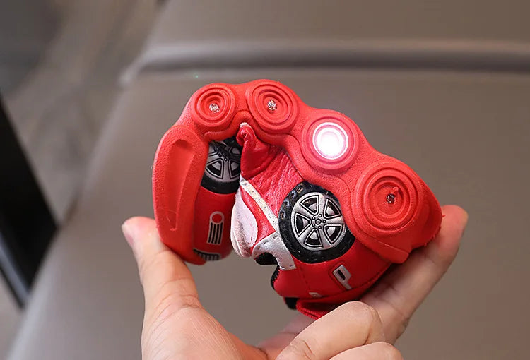 Diseny Kids'Casual Shoes Led Light Car Club Cartoon PU Leather Spring Shoes For Children Anti-slip Red Blue Shoes Size 21-30.