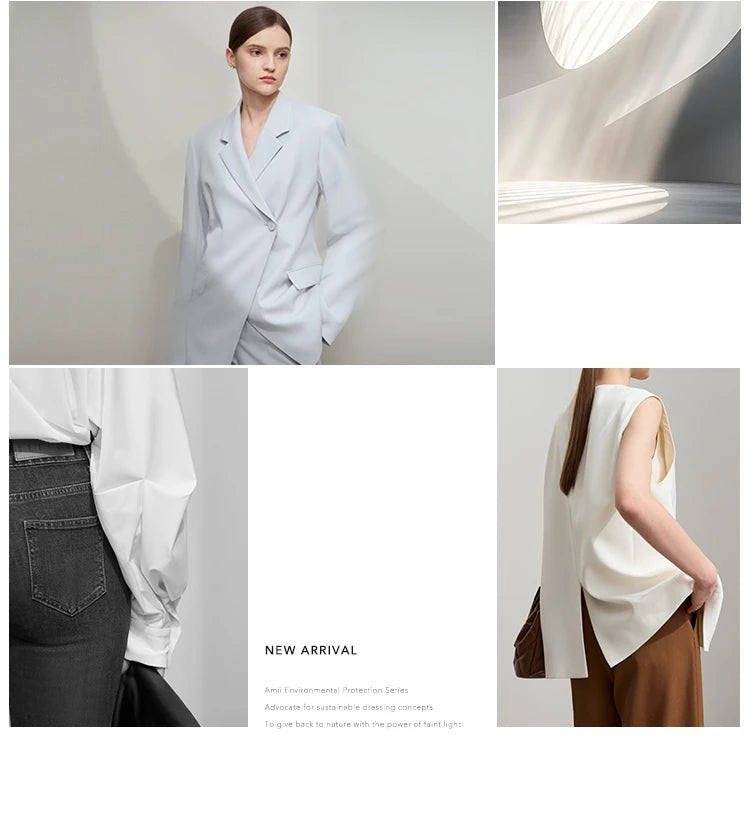 AMII Office Lady Shirt 2025 Autumn New Minimalism thick Long Sleeves Blouse Elastic Cotton Lapel Women's Clothing 12553079.