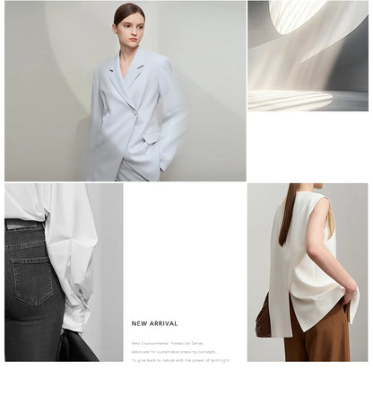 AMII Office Lady Shirt 2025 Autumn New Minimalism thick Long Sleeves Blouse Elastic Cotton Lapel Women's Clothing 12553079.