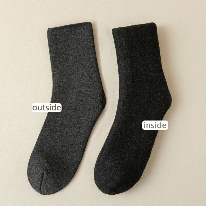 2 Pairs Men Winter Socks Warm Thicken Thermal Snow Boots Solid Color Floor Socks Soft Outdoor Anti-Cold Cashmere Socks.