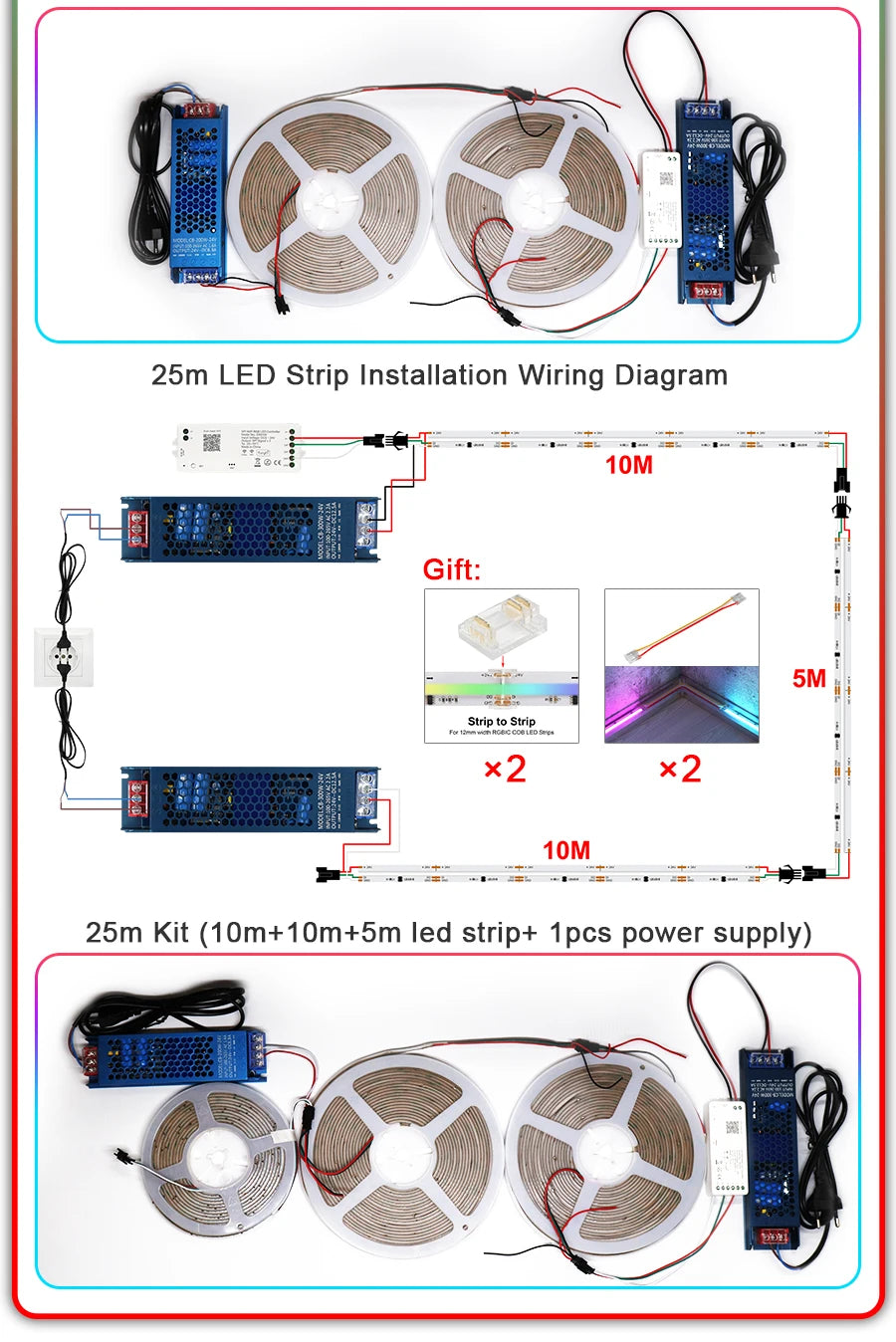 1-25M RGB Addressable COB LED Strip Light 24V WS2811 Pixel LED Strip Tuya WiFi RGBIC LED Ribbon Light Kit For TV Room decoration.