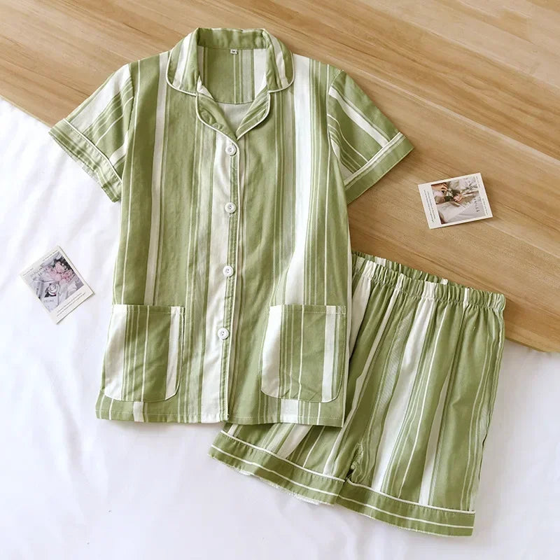Neue 100% Baumwolle Kurzarm Shorts Damen Pyjama Set niedlichen Cartoon Pyjamas japanische einfache kurze Pyjamas Frauen Nachtwäsche.