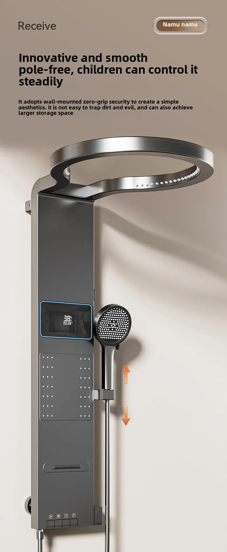 Multi Functional LED Shower Screen Wall Mounted Waterfall Shower Head Set Bathroom Digital Atmosphere Light Shower Set Screen