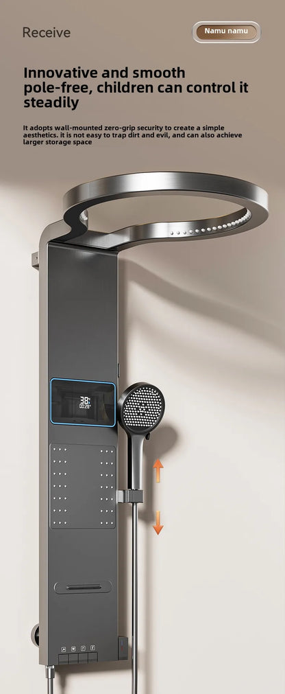 Multi Functional LED Shower Screen Wall Mounted Waterfall Shower Head Set Bathroom Digital Atmosphere Light Shower Set Screen