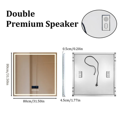 LUVODI Großer beleuchteter Bluetooth-Badezimmerspiegel, rechteckig, beschlagfrei, LED-Badezimmer-Kosmetikspiegel mit Bluetooth-Lautsprecher, 3-farbig