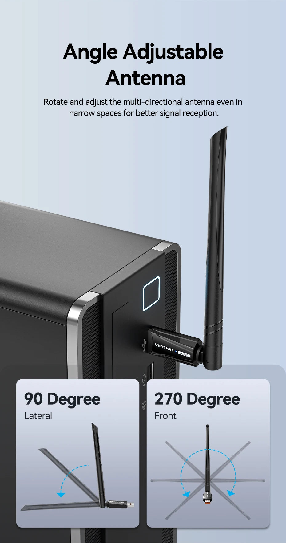 Vention New USB WiFi 6 Adapter 5G/2.4G 600Mbps Wireless WiFi Receiver Antenna Network Card Dongle LAN for Laptop PC Win 10/11.