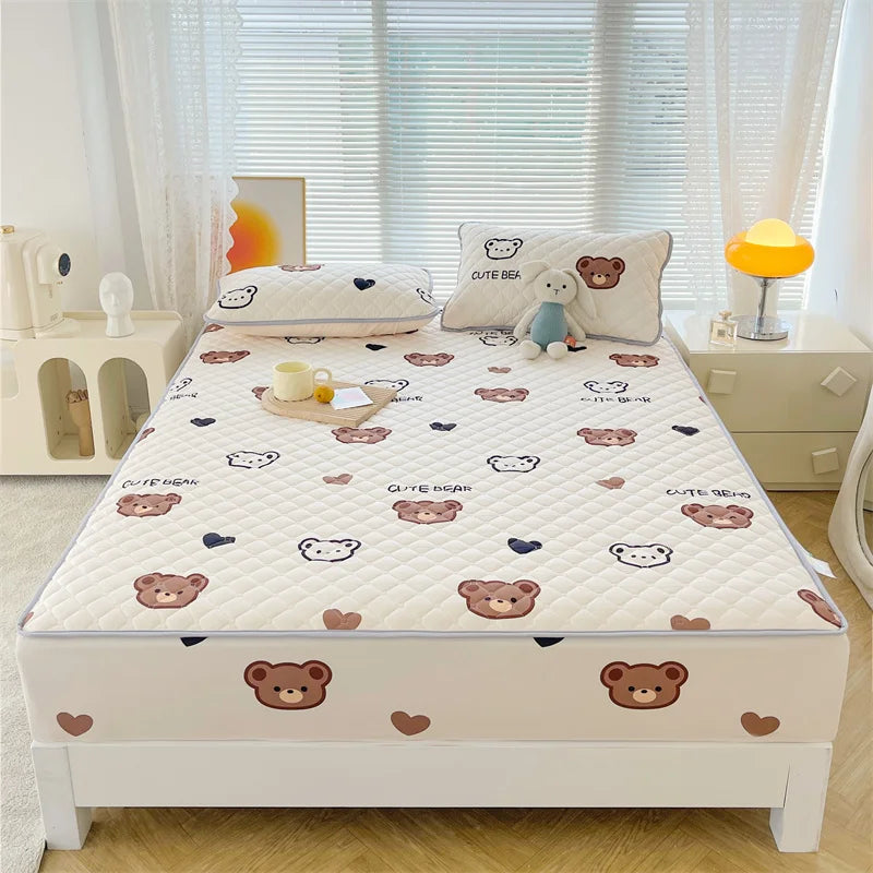 Floral Fitted Sheet Queen Size Bed Cover Thicken Bedsheet Quilted Mattress Protector tampa de colchão (Pillowcase Need Order).