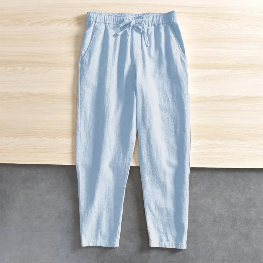 Men's Cotton Linen Casual Pants Baggy Streetwear Men Joggers Sports Trousers Solid Color Long Straight Trendy Pants for Men.