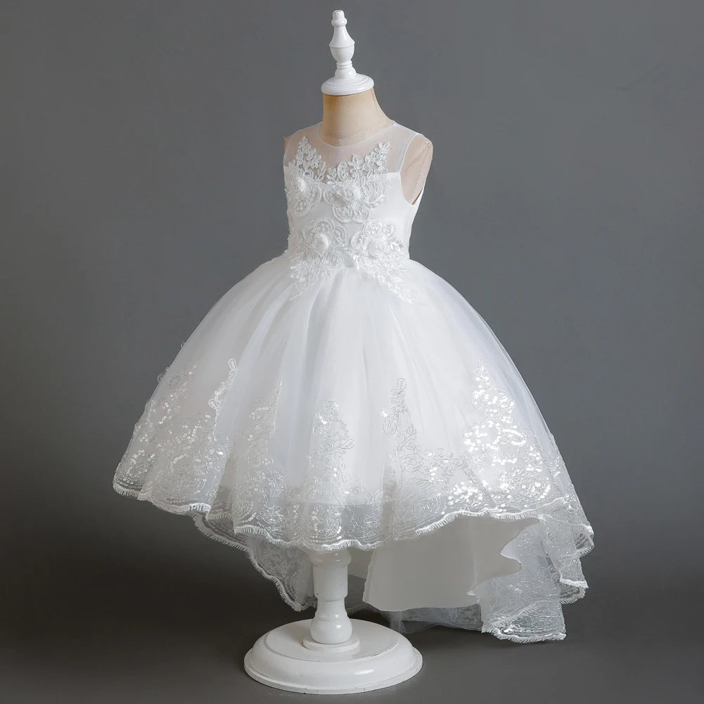 Herbst neue Kinder kleid Prinzessin Kleid Hochzeit Brautjungfer Hochzeits kleid flauschiges Kleid Spitze Trail bestickte Kinder kleidung.