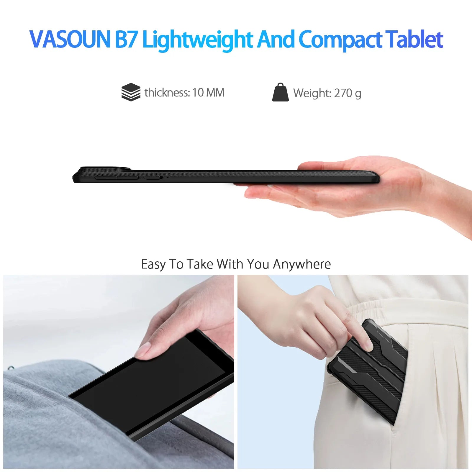 PRITOM Tablet 7" Android 14 Tablets, 8GB RAM(3+5GB Expand) 64GB ROM, A523 Octa-Core Processor, 5G WiFi+WiFi6, Dual Camera,Black.