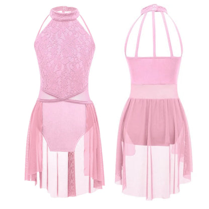 Mädchen Ballett Gymnastik Trikot lyrischen Tanz kleid ärmellose florale Spitze Tutu Tanz kleidung für Eiskunstlauf Bühnen performance