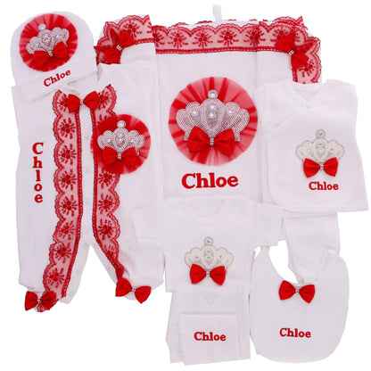 10-teiliges blaues 100 % Baumwollgewebe, gestrickt, Großhandel, individuell gestaltet, Neugeborene, neues Design, Winterkleidung, Kleidung, Luxus-Baby-Strampler-Set