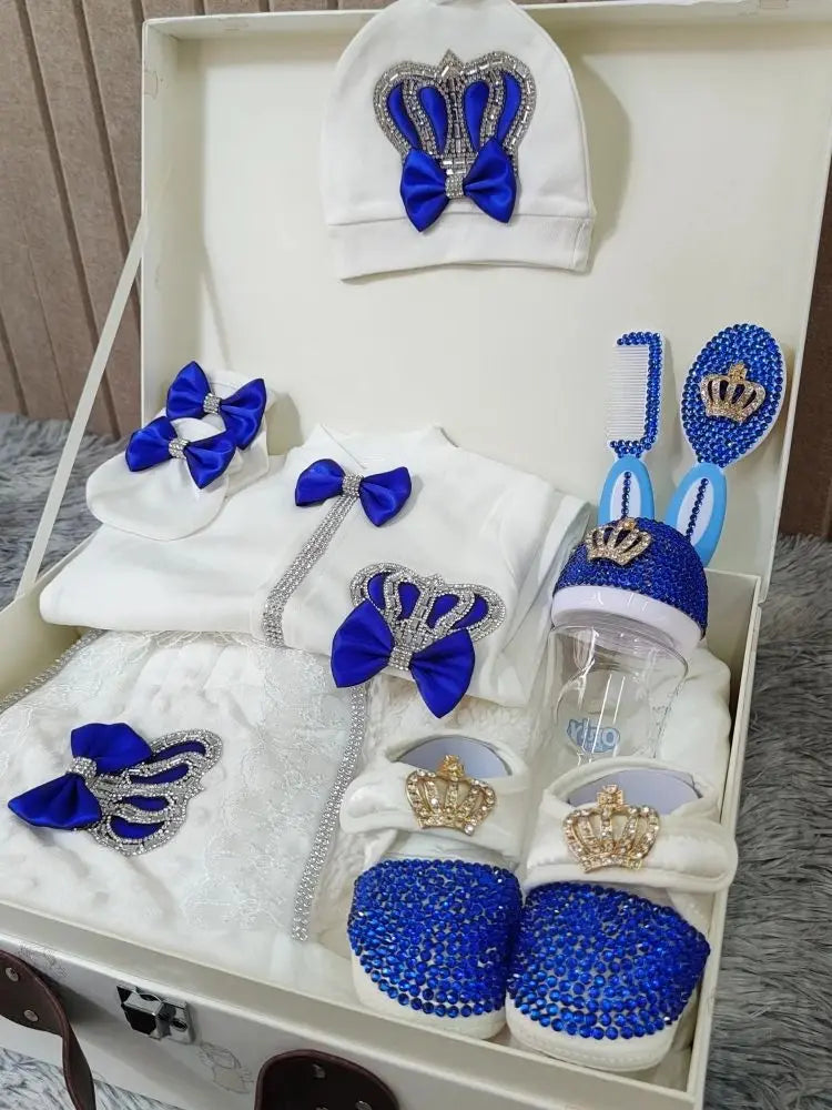 Dollbling 10pcs Welcome Home Precious Baby Boy Gift Set Gender Reveal Baby Essentials Bottles Receiving Blanket Swaddle Set.