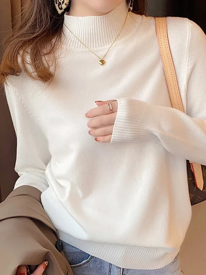 Herbst Winter Chic Bottom Pullover Frauen Mode Rollkragen Pullover Lose Langarm Gestrickte Jumper Weiche Warme Pull Femme Top.