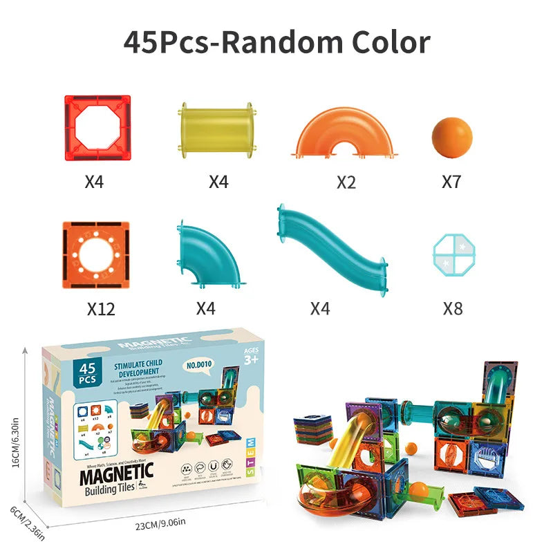 Light magnetic tiles building blocks for kids, 3D clear educational building toys, magnetic marble running building block toys.