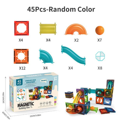 Light magnetic tiles building blocks for kids, 3D clear educational building toys, magnetic marble running building block toys.