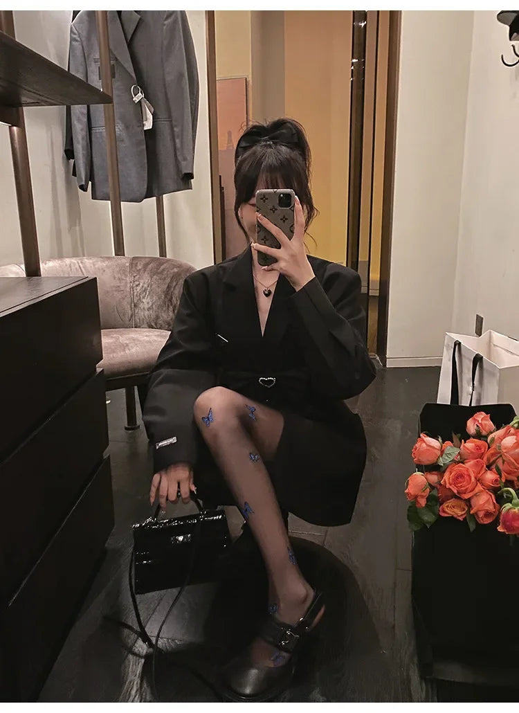 Sexy Blue Butterfly Net Stockings Women's Long Tube Socks Invisible Sweat Absorbent Polka Dot Design Pure Desire Stockings.