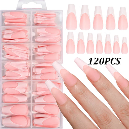 360/240/120pcs Light Pink Almond Press On Nails Glossy White French Fake Nail Simple Full Cover Fake Nails Soft Gel Nail Tips*%&.
