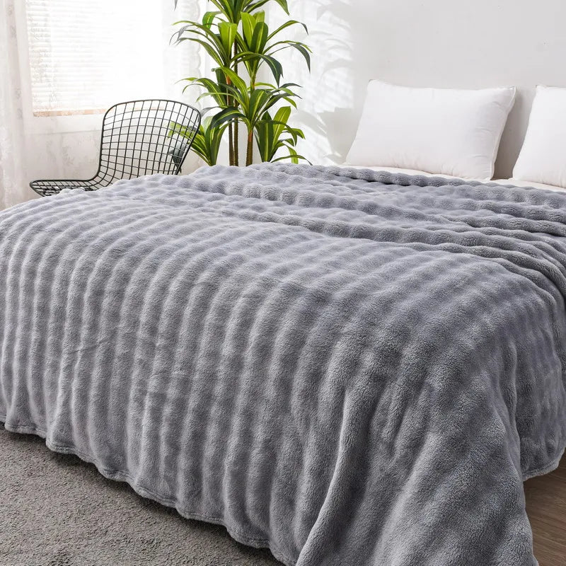 Solid Color Flannel Rabbit Fur Blanket Nap Cover Blanket Soft Sofa Blanket Coral Fleece Cover For Bedroom Manufacturer Wholesale