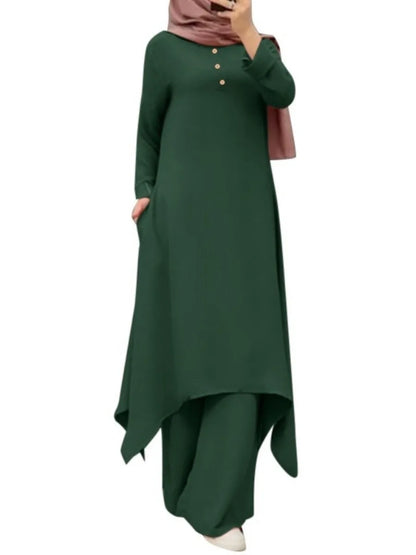 Eid muslimische Frauen Blusen Kleid weites Bein Hosen Set 2 Stück Musulman Ensemble Dubai lässig arabische Ramadan Kaftan 2024 Outfit Anzüge.