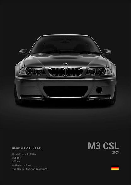 Black Background Sports Cars Poster and Prints F87 M3 M4 G90 E46 Luxury Car Canvas Painting Wall Art Pictures Room Office