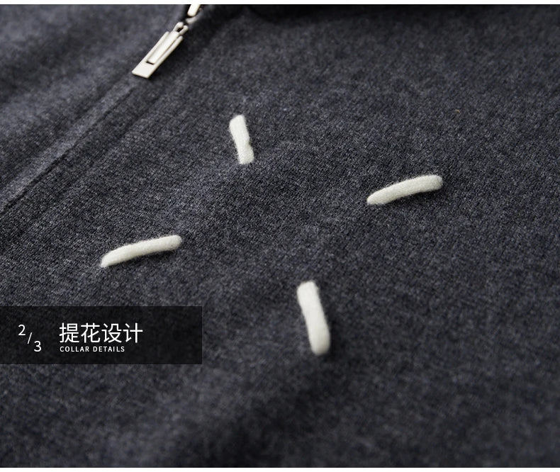 Men's 100% Cashmere Sweater Zipper Hooded Cardigan Warm Air Layer Thickened Jacket Jacquard Casual Knitted Wool Sweater.