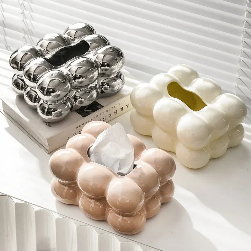 Geometry Tissue Box Cover Decorative Facial Tissue Holder Case Container for Bedroom Tissue Box Covers Rectangular Ceramic.