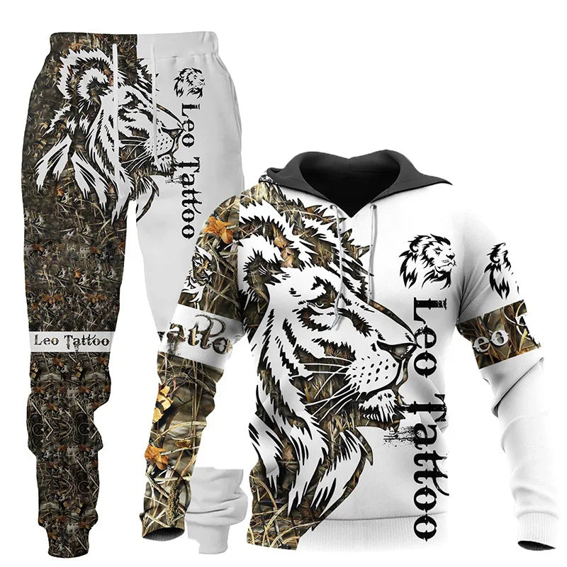 Wolf 3d Printed Hoodie Pants Suit Male Autumn and Winter Casual Sweashirt Pullover Men Tracksuit Set Fashion Men's Clothing Suit.