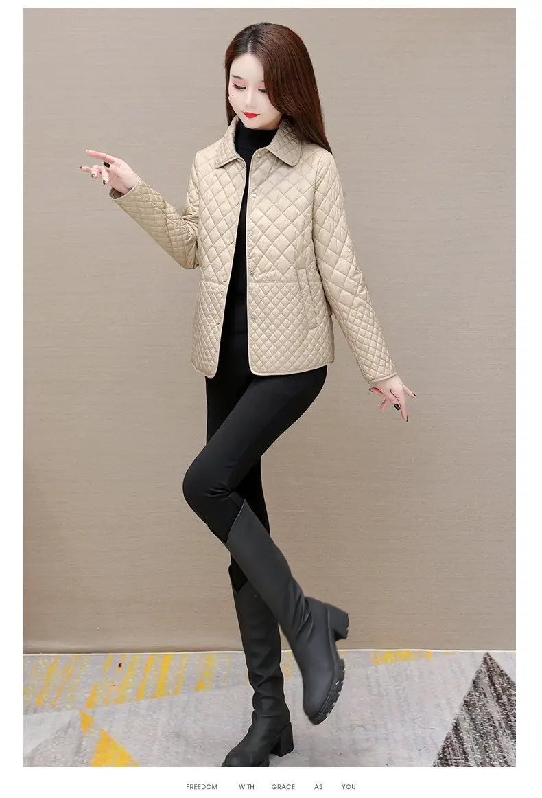 Herbst Winter Frauen Midi Plaid Stepp Mäntel Mode Weibliche Koreanische Kleidung Neue Feste Beiläufige Verdicken Warme Langarm Jacken