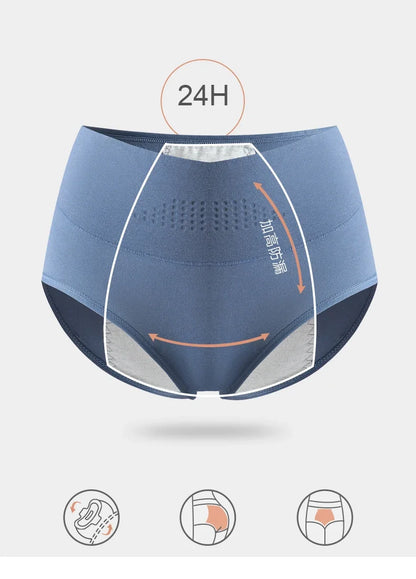 High Waist Period Underwear for Women Leakproof Cotton Menstrual Panties Plus Size 4XL Anti-Odor Absorbent Physiological Briefs.