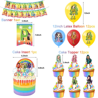 Cartoon Regenbogen Puppe High School Thema Hintergrund Geburtstag Party Dekoration Lieferungen Einweg Tasse Besteck Ballon Baby Geschenk