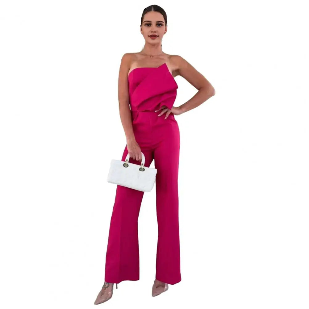 Soft Breathable Jumpsuit Elegant Women's Strapless Jumpsuit Stylish Off Shoulder Romper with High Waist Wide Leg Chic for Women.