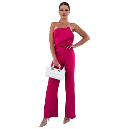 Soft Breathable Jumpsuit Elegant Women's Strapless Jumpsuit Stylish Off Shoulder Romper with High Waist Wide Leg Chic for Women.