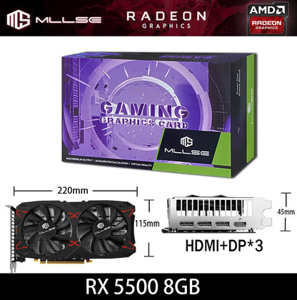 MLLSE Graphics Card RX 5500 8gb Placa De Video Gaming 7NM 128bit GDDR6 8Pin PCI Express 4.0 x 8 1717MHz DP*3 Desktop.