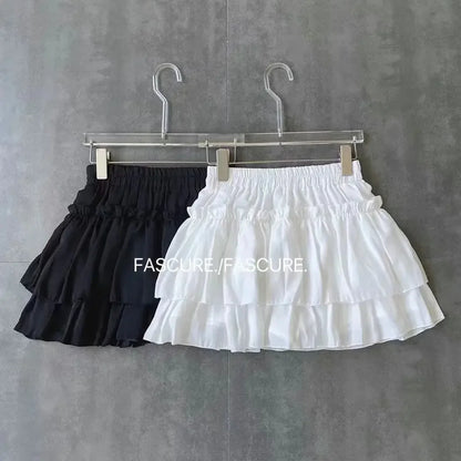 Summer Kawaii White Ball Gown Skirts Women Fashion Slim Fit Mini Skirts Giris Y2k All Match Elastic High Waist Black Faldas Goth.