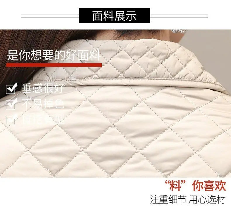 Herbst Winter Frauen Midi Plaid Stepp Mäntel Mode Weibliche Koreanische Kleidung Neue Feste Beiläufige Verdicken Warme Langarm Jacken.