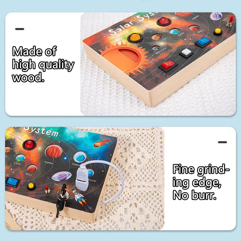 Montessori Busy Board Sensory Toys Wooden With LED Light Switch Control Board Travel Activities Children Games For 2-4 Years Old