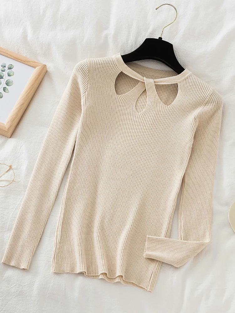 2025 Fashion Hollow Out Women Sweaters Autumn Winter Tops Slim Women Pullover Knitted Sweater Basic Solid Jumper Soft Warm Pull