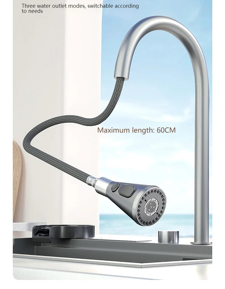 Wasserfall-Küchenspüle aus Edelstahl, extra groß, mit einem Schlitz, multifunktionale Geschirrspülbecken, Unterbaubecken, Tassenwascher