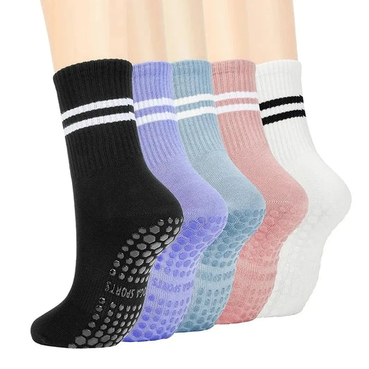 4 Pairs Yoga Socks for Women Professional Non-slip Silicone Mid-tube Pilates Socks Indoor Fitness Gym Dance Sports Floor Socks.