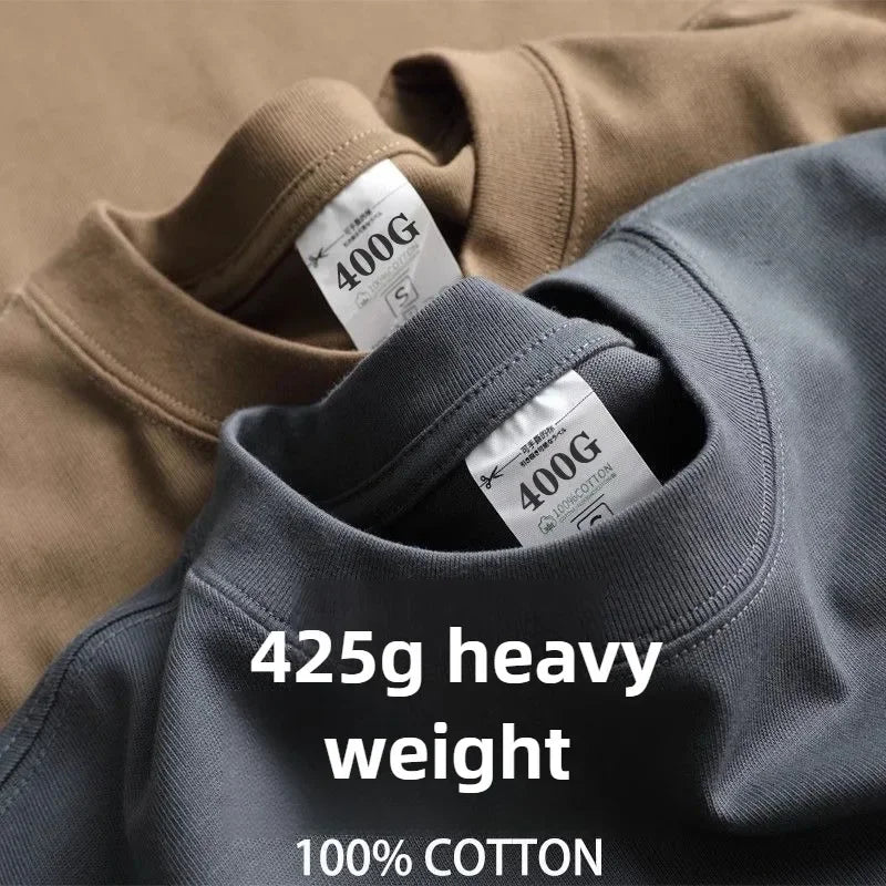 Heavy Wight 425 grams Men T Shirt Cotton Half Sleeve Brathable High Qaulity Round Neck Basic Tops Men Summer T-Shirt.