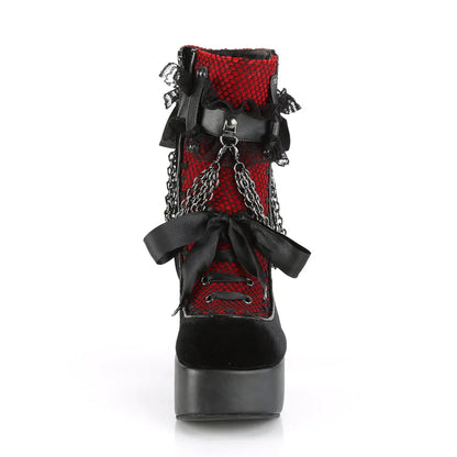 Gothic Style Chain Lace Up Bow Women Short Boots Retro Round Toe Square Heel Chunky Platform Ankle Boots Punk Ladies Party Shoes.